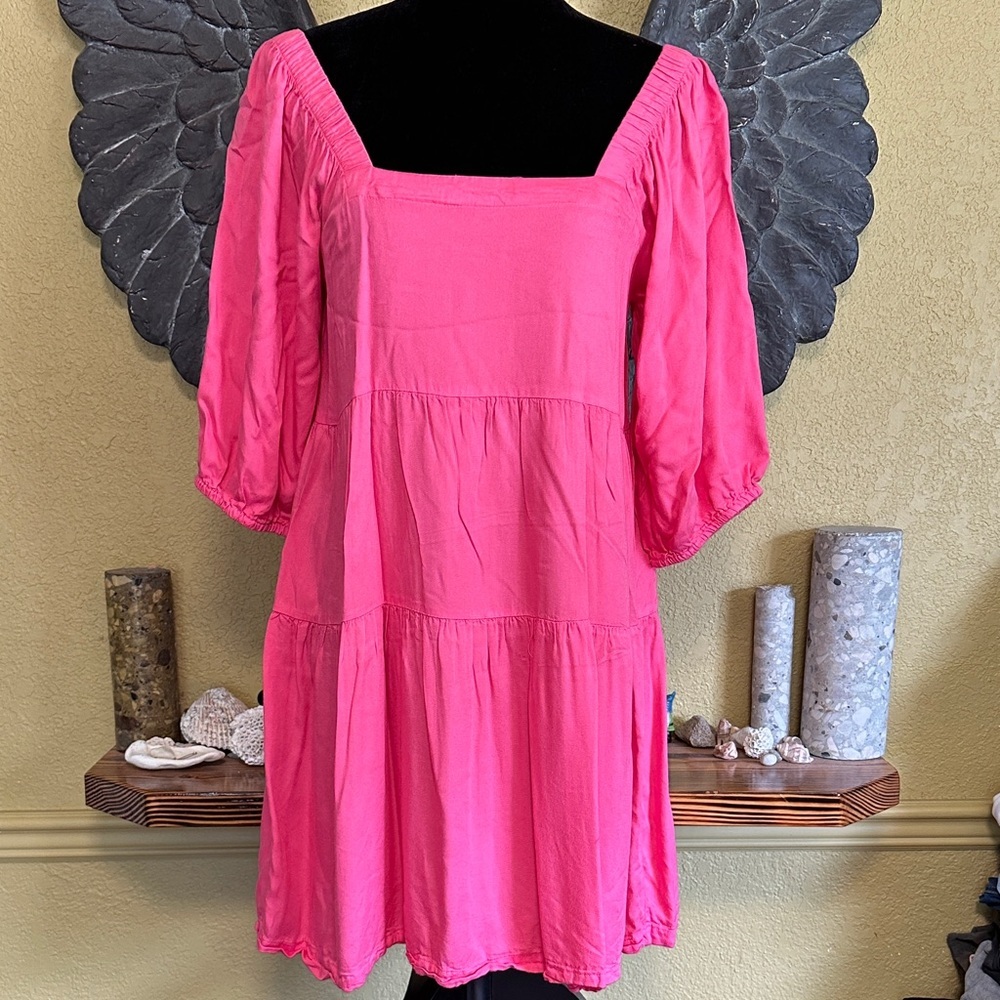 Beyond Words Vibrant Pink Square Neck Dress